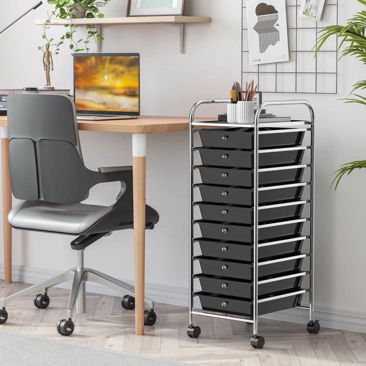 10 Drawer Rolling Storage Cart Organizer with 4 Universal Casters-Black - Gallery View 2 of 11